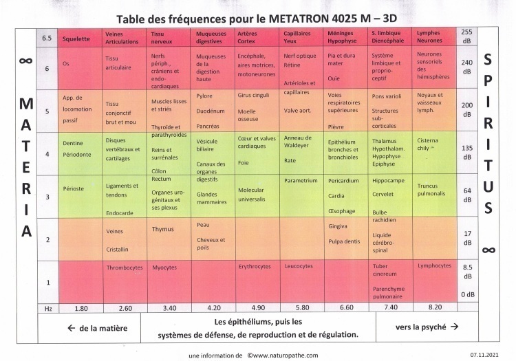 Récapitulatif - Tableau fréquences Metatron